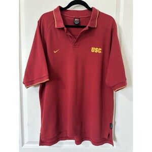 Nike USC Trojans Polo Shirt Mens XL Red Team Logo NCAA Embroidered Vintage VTG